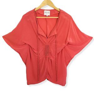 CHELSEA FLOWER Women's XS Coral, Orange V-Neck, Batwing Top